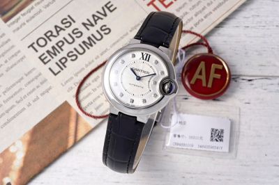 Ballon Bleu de Cartier 33*10MM 316L Steel NH05 Movement Black Leather Bracelet Watch